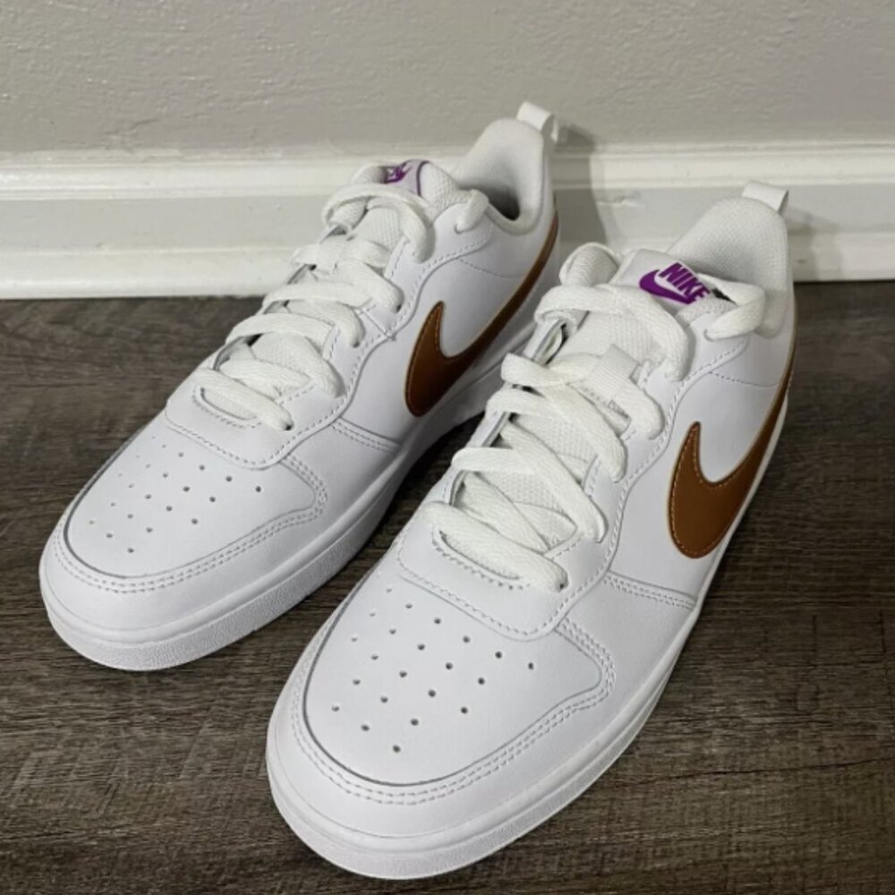 Nike Court Borough Low 2 SE GS White Metallic Copper Sz 7Y/Women 8.5 DQ5979-100‍ - Picture 9 of 10